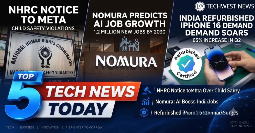 Top 5 Tech News Today NHRC Notice to Meta, Nomura AI Job Growth Refurbished iPhone Demand