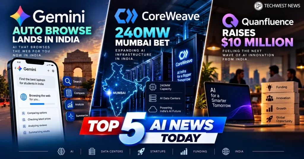 Top 5 AI News Today: Gemini Auto Browse Lands in India, CoreWeave's 240MW Mumbai Bet, Quanfluence Raises $10 Million